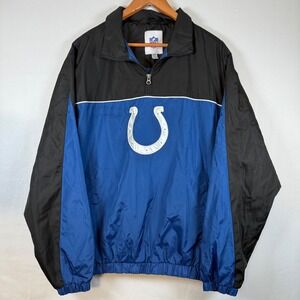 Indianapolis Colts NFL Pullover Windbreaker Quarter Zip Jacket Mens M Black Blue